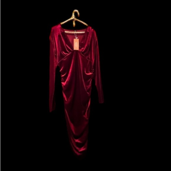 NWT Shein Lux Deep Plunge Velvet Midi Dress Burgundy Red Sz XL Women - Picture 6 of 11